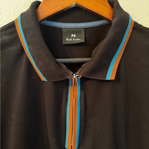 Paul Smith Black Polo with Blue and Orange Accents - Picture 2 of 4
